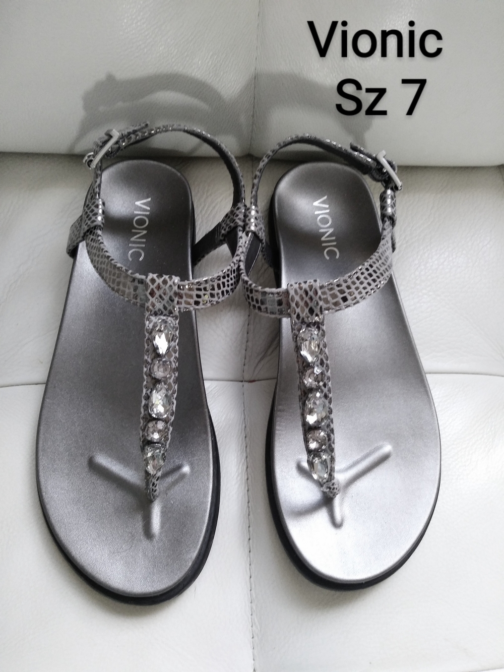 Vionic Silver Jeweled T-Strap Sandals